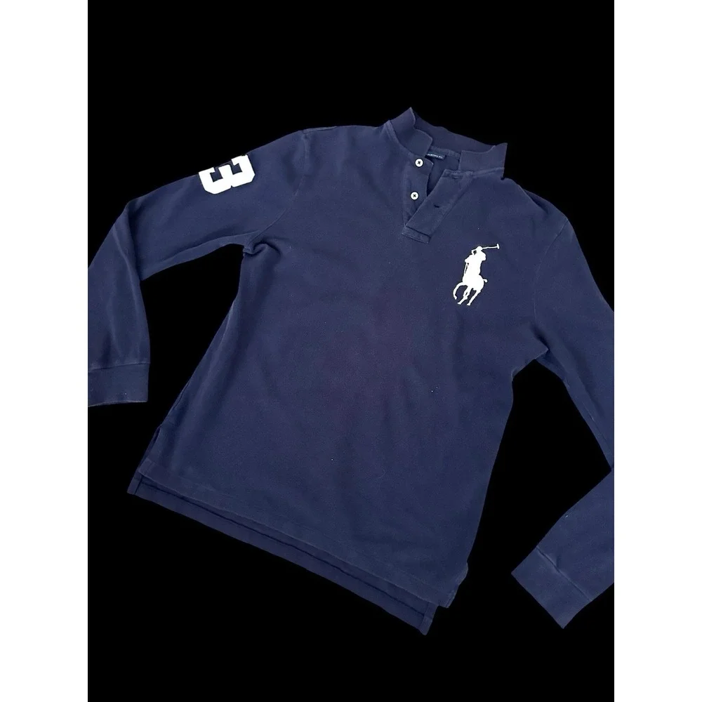 Vintage 90's Polo Big Horse Long Sleeve Shirt‎ Sz Small/Medium Navy Custom Fit
